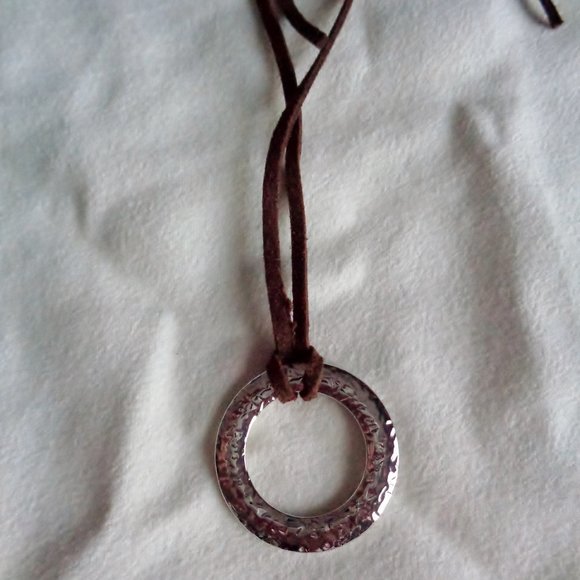Gabriel & Co. Hammered Silver Tone Pendant with Suede Strap - Picture 4 of 6